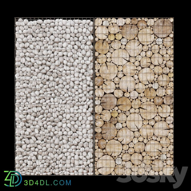 Wooden gabion Fence 3D Models