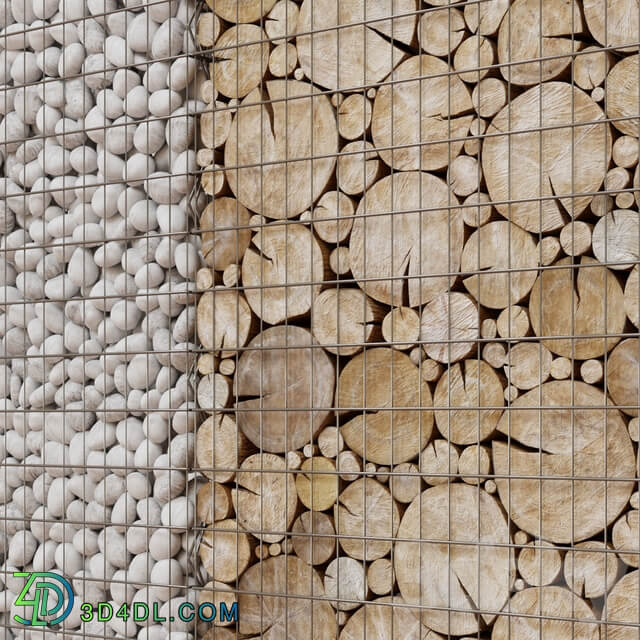 Wooden gabion Fence 3D Models