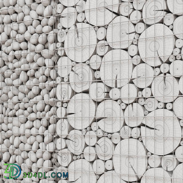 Wooden gabion Fence 3D Models