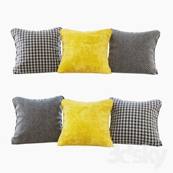 A set of pillows yellow velvet chevron and goose paw Pillows yellow chevron and houndstooth  