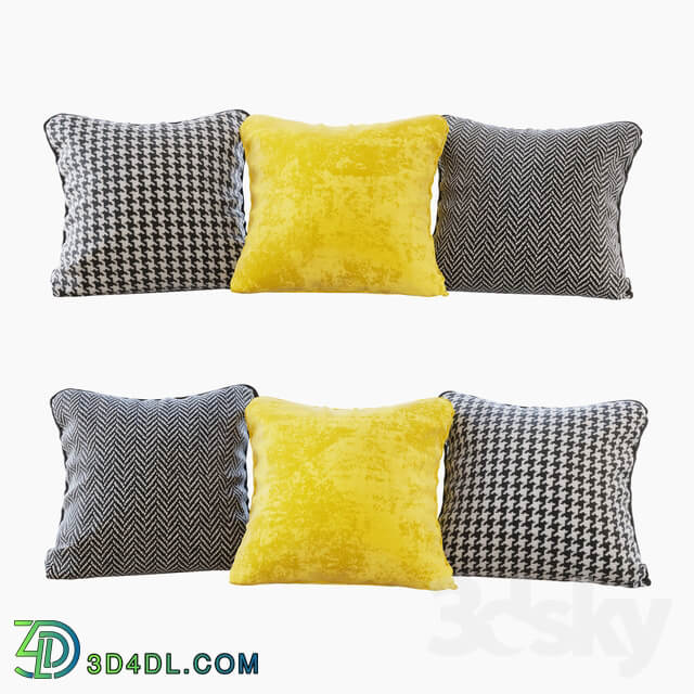 A set of pillows yellow velvet chevron and goose paw Pillows yellow chevron and houndstooth 