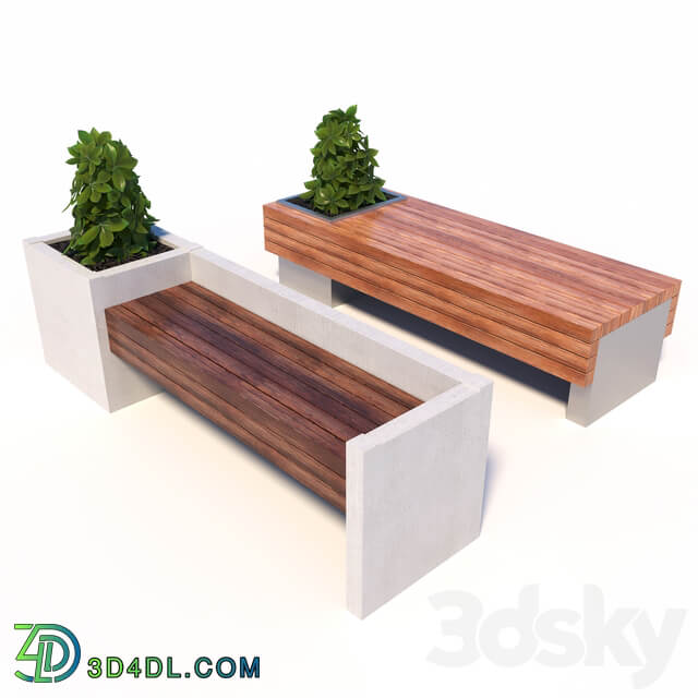 Street benches with plants 3D Models