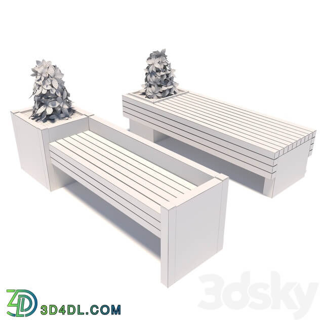 Street benches with plants 3D Models