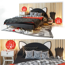 Bed and wooden panel. Kitten.LASKA Family 