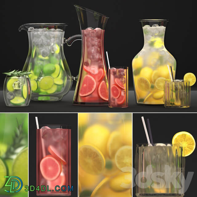 Beverages. Lemonade 1. Drinks Lemonade Citrus decanter cocktail lemon lime decor Beverages 3D Models