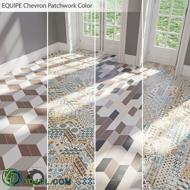 EQUIPE Chevron Patchwork Color Blanco Crema Gris Marron Negro