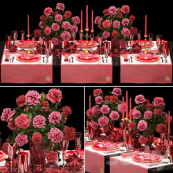 Table setting 5. ZARA HOME. appliances tablecloth decor bouquet of flowers peonies glass vase luxury decor table decoration cutlery candles stylish festive solemn 3D Models 