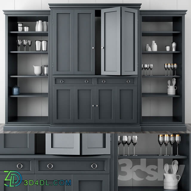 Wardrobe Display cabinets Cameo 4 Piece Gray Glass Door Wall