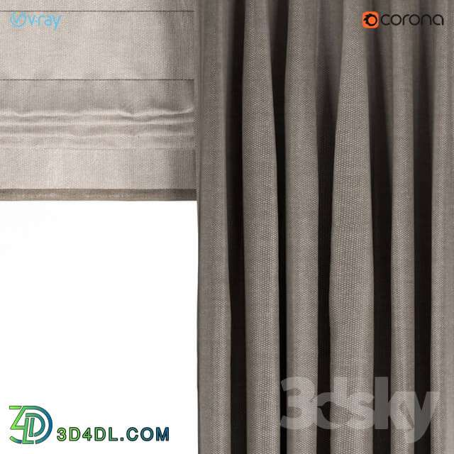 A set of five brown curtains.