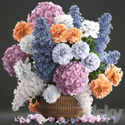 A bouquet of flowers 84. Lilac hydrangea basket decor peonies eco design natural decor table decoration 3D Models 