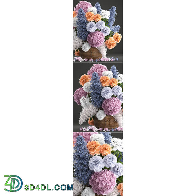 A bouquet of flowers 84. Lilac hydrangea basket decor peonies eco design natural decor table decoration 3D Models