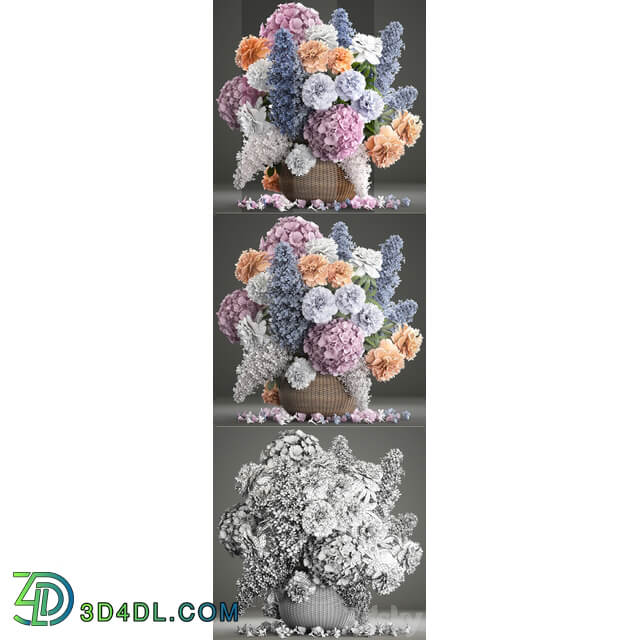 A bouquet of flowers 84. Lilac hydrangea basket decor peonies eco design natural decor table decoration 3D Models