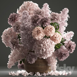 A bouquet of flowers 85. Lilac hydrangea basket decor peonies eco design natural decor table decoration 3D Models 