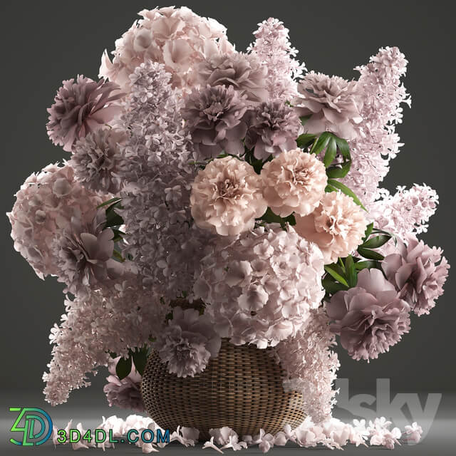 A bouquet of flowers 85. Lilac hydrangea basket decor peonies eco design natural decor table decoration 3D Models