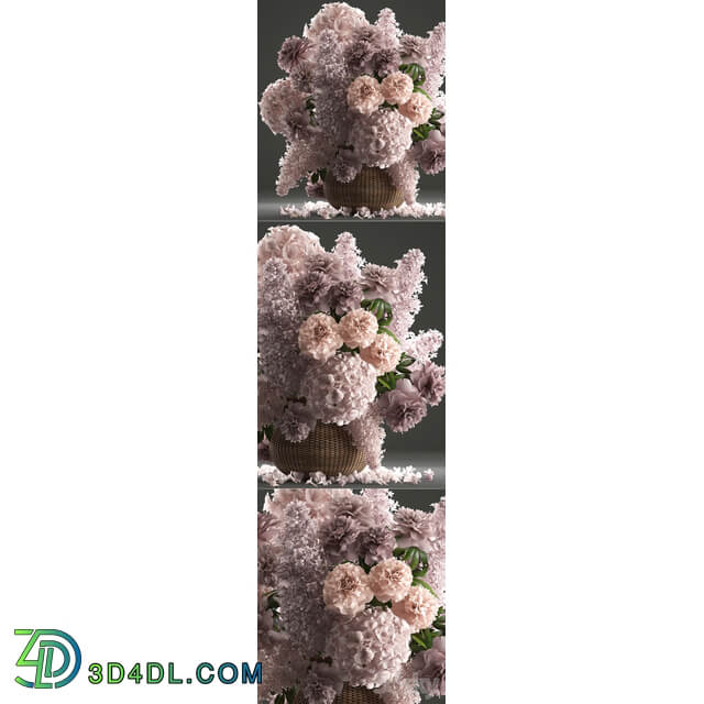 A bouquet of flowers 85. Lilac hydrangea basket decor peonies eco design natural decor table decoration 3D Models