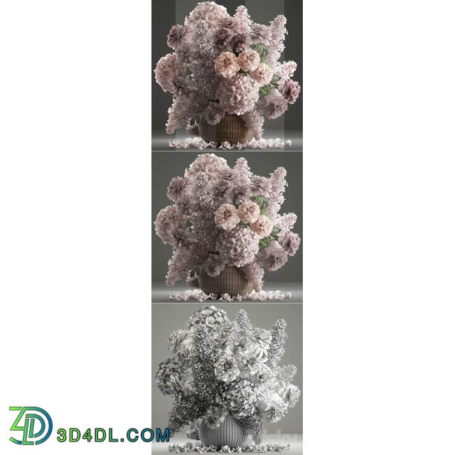 A bouquet of flowers 85. Lilac hydrangea basket decor peonies eco design natural decor table decoration 3D Models