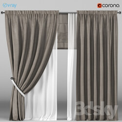 Brown curtains in the background with white tulle Roman blinds 