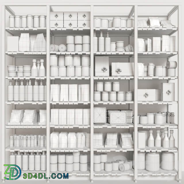 Showcase with conservation and groceries in a supermarket or pantry. Food 3D Models