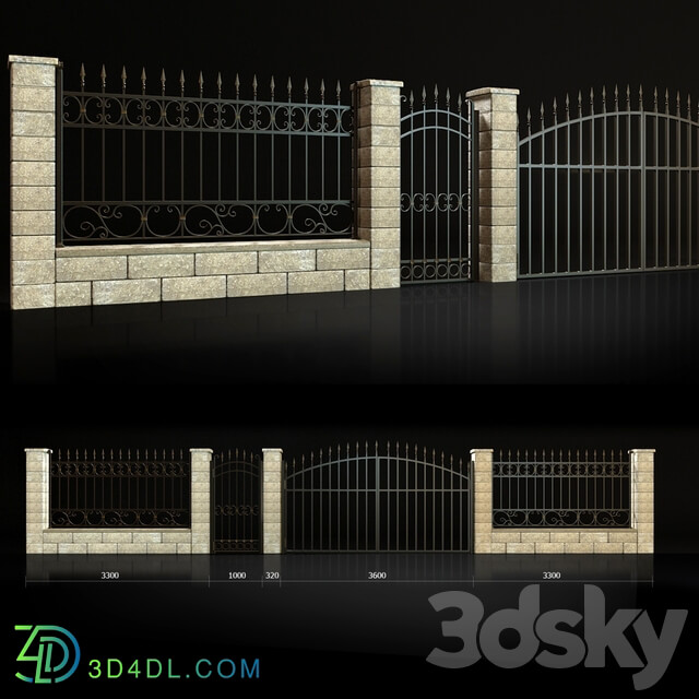 Fence with gate and wicket 4 3D Models