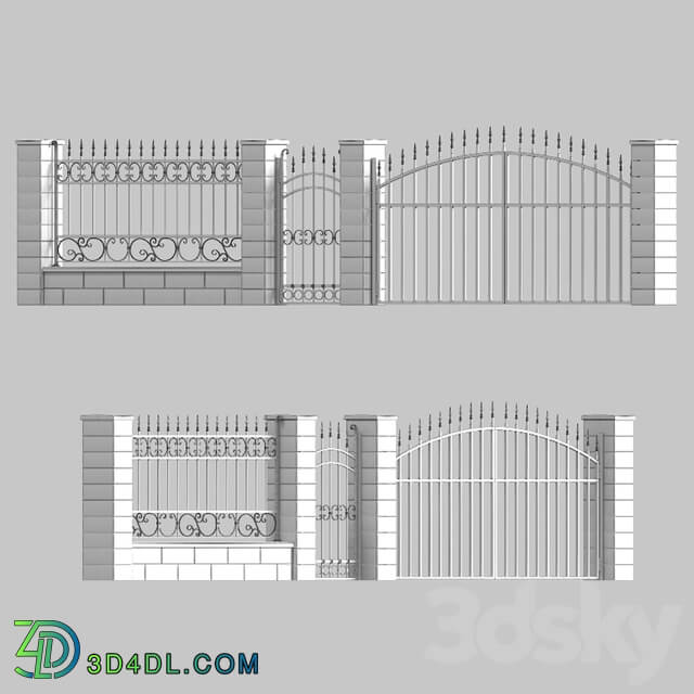 Fence with gate and wicket 4 3D Models