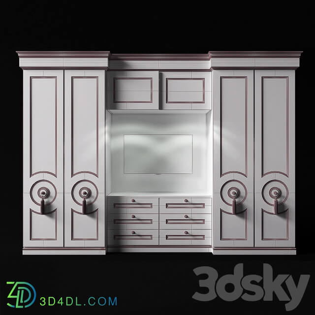 Wardrobe with TV area in the bedroom 3D Models