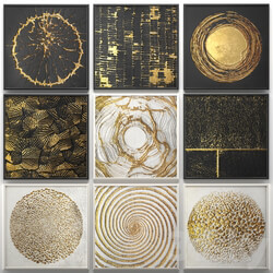 A collection of decorative paintings. Gold. 2 wall decor a set of paintings luxury panels gold white black set decorative abstraction pattern 3D Models 