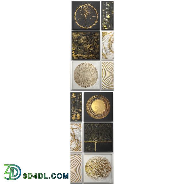 A collection of decorative paintings. Gold. 2 wall decor a set of paintings luxury panels gold white black set decorative abstraction pattern 3D Models