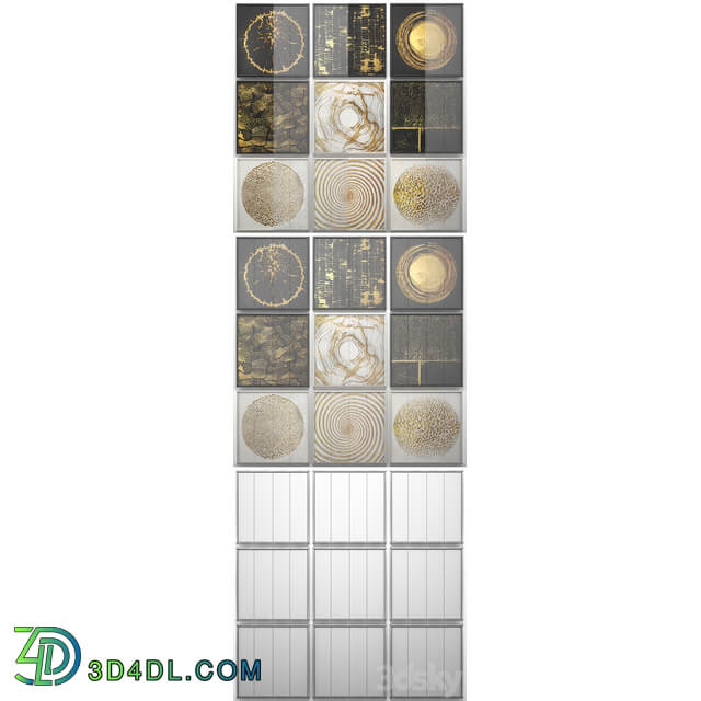 A collection of decorative paintings. Gold. 2 wall decor a set of paintings luxury panels gold white black set decorative abstraction pattern 3D Models