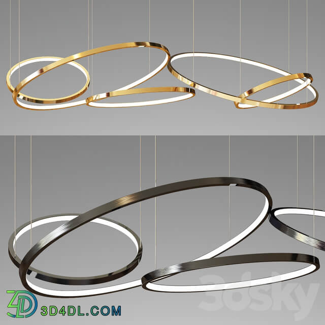 Decorative 5 Ring Chandelier gold and black Pendant light 3D Models