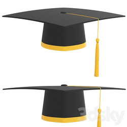 graduation cap with gold tassel Clothes 3D Models 
