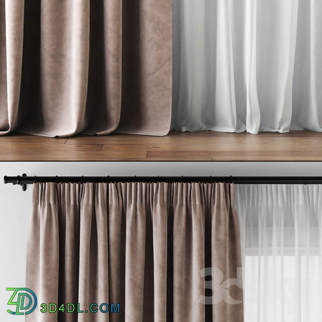 Draped Velvet Tape Curtains with Tulle