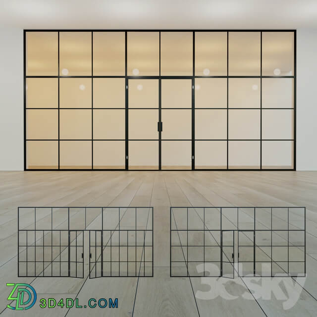 Glass partition. A door. 17