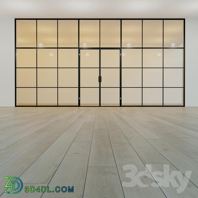 Glass partition. A door. 17