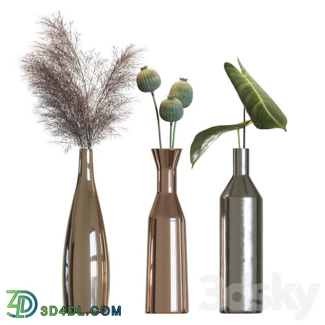 Metal vases decor set