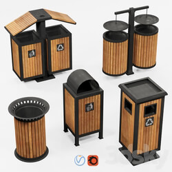 Outdoor wooden trash bins 3D Models 