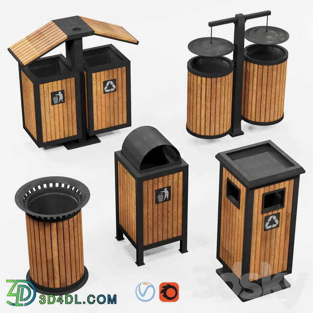Outdoor wooden trash bins 3D Models