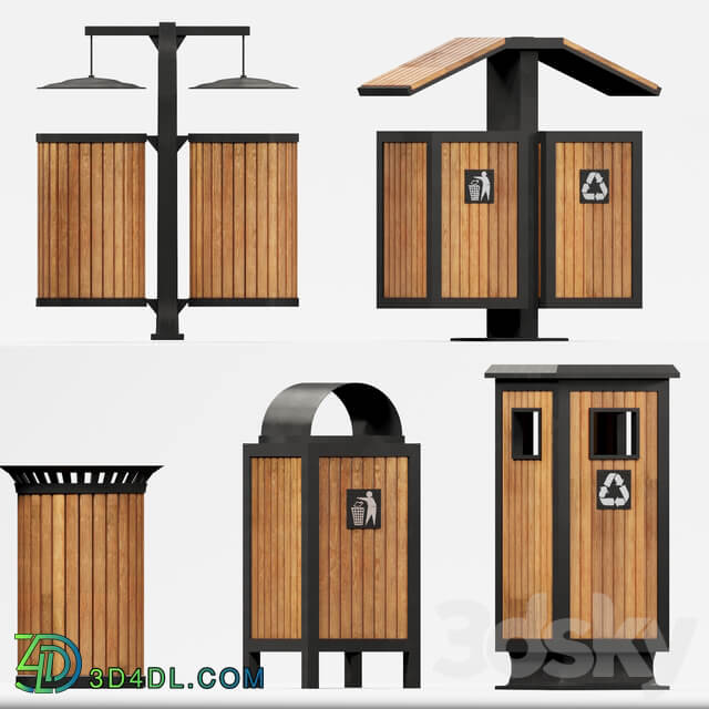 Outdoor wooden trash bins 3D Models