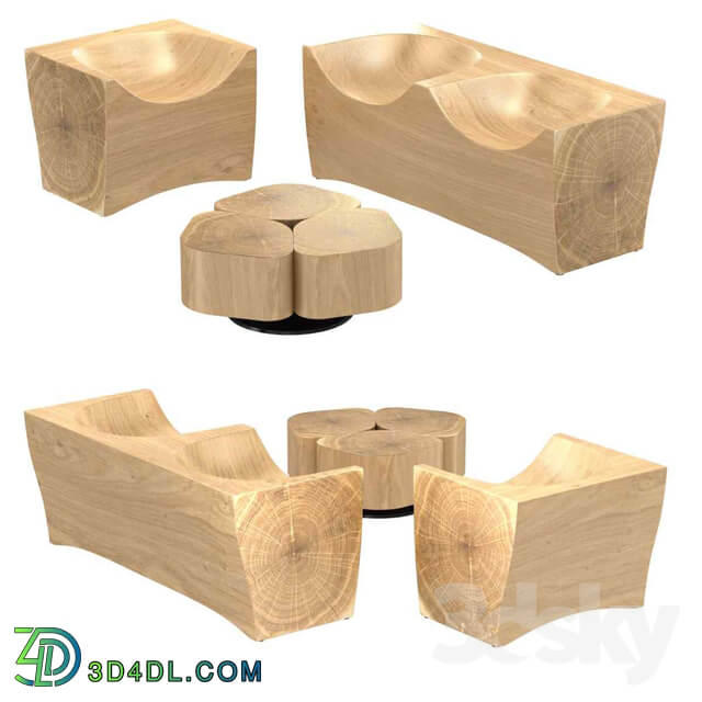 Table Chair Riva 1920 log armchair toi center table 3d model