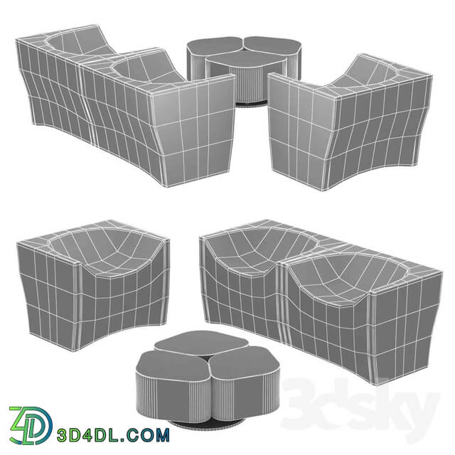 Table Chair Riva 1920 log armchair toi center table 3d model