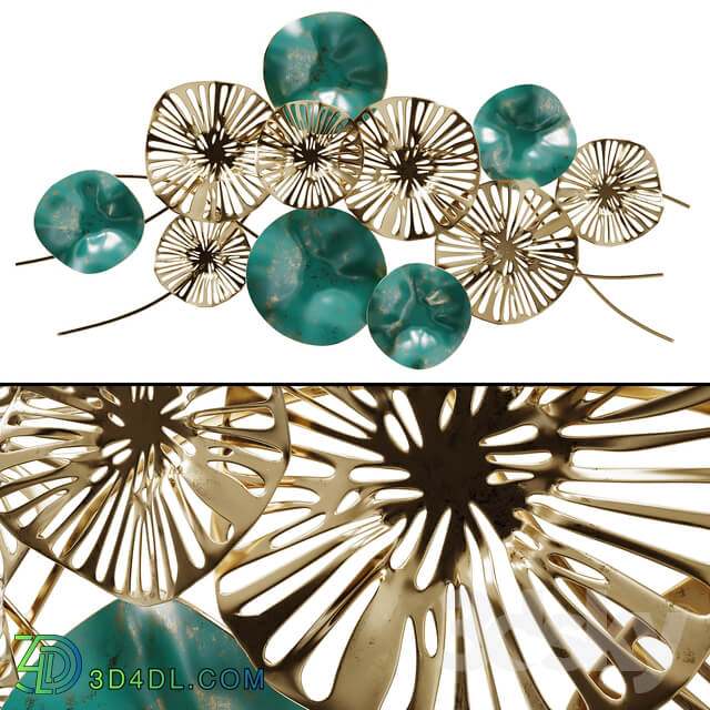 Wall Decor Flowers Golden turquoise