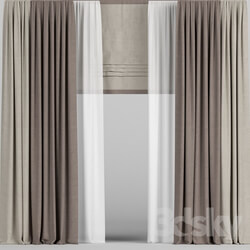 Curtains in two colors with tulle and roman blinds. 