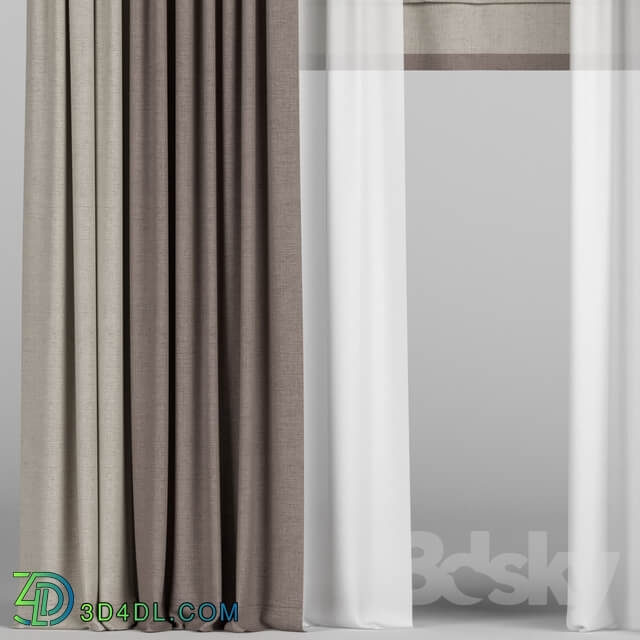 Curtains in two colors with tulle and roman blinds.