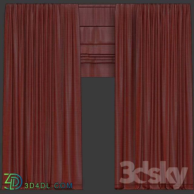 Curtains in two colors with tulle and roman blinds.