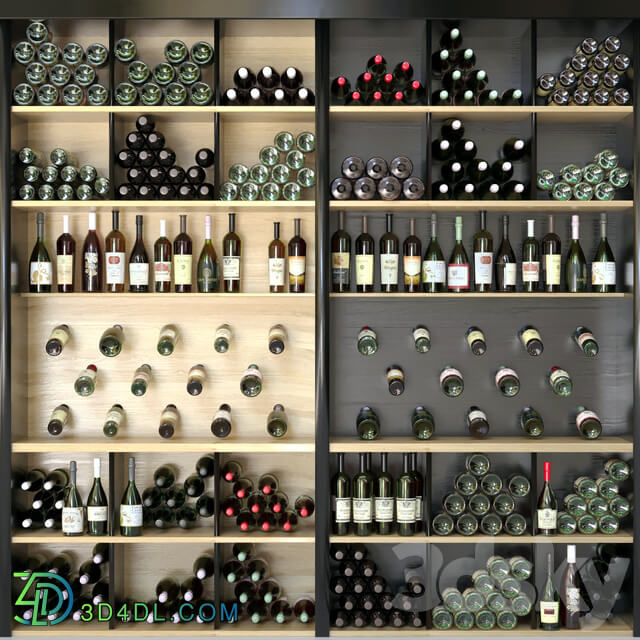 Wine cabinet with wine 3. Alcohol 3D Models