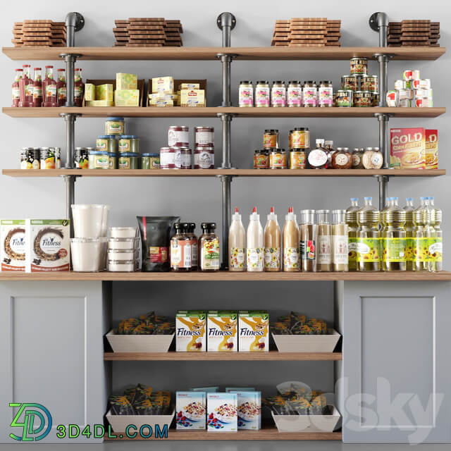 Showcase in a supermarket with spices sauces and cereals 11 3D Models