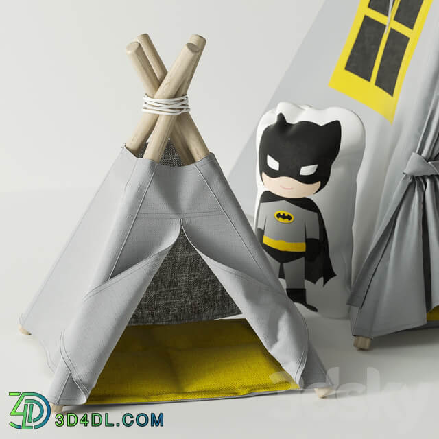 Wigwam Batman with cushions and basket Miscellaneous 3D Models