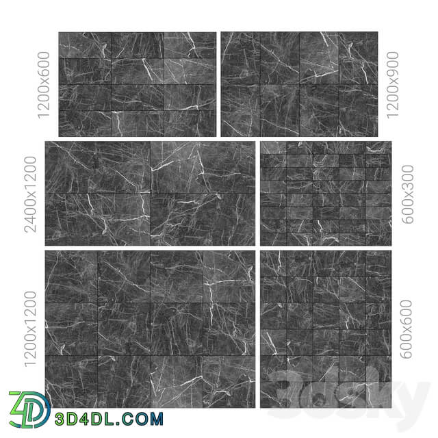 Black marble tiles 3D Models