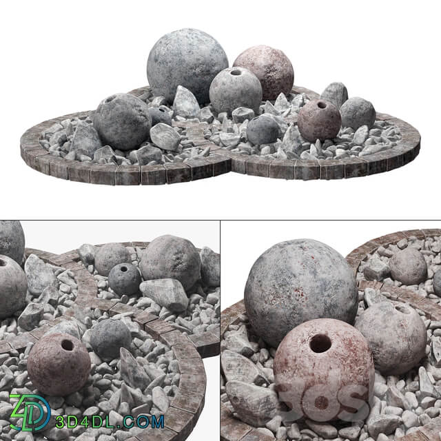 Flowerbad stone sphere decor Stone bed with spherical decor Other 3D Models