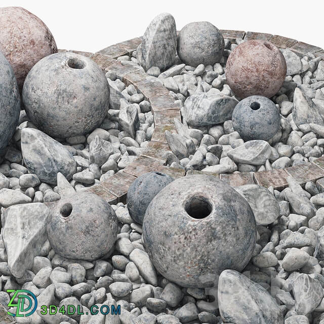 Flowerbad stone sphere decor Stone bed with spherical decor Other 3D Models