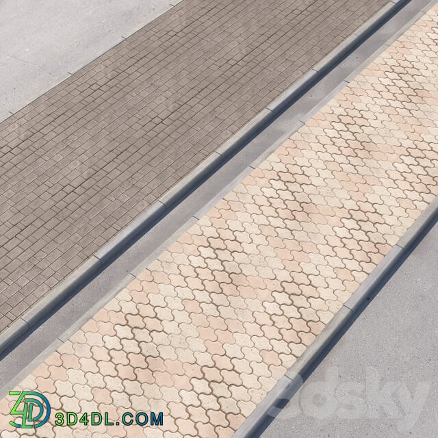 2 sidewalk options with road set 12 3D Models